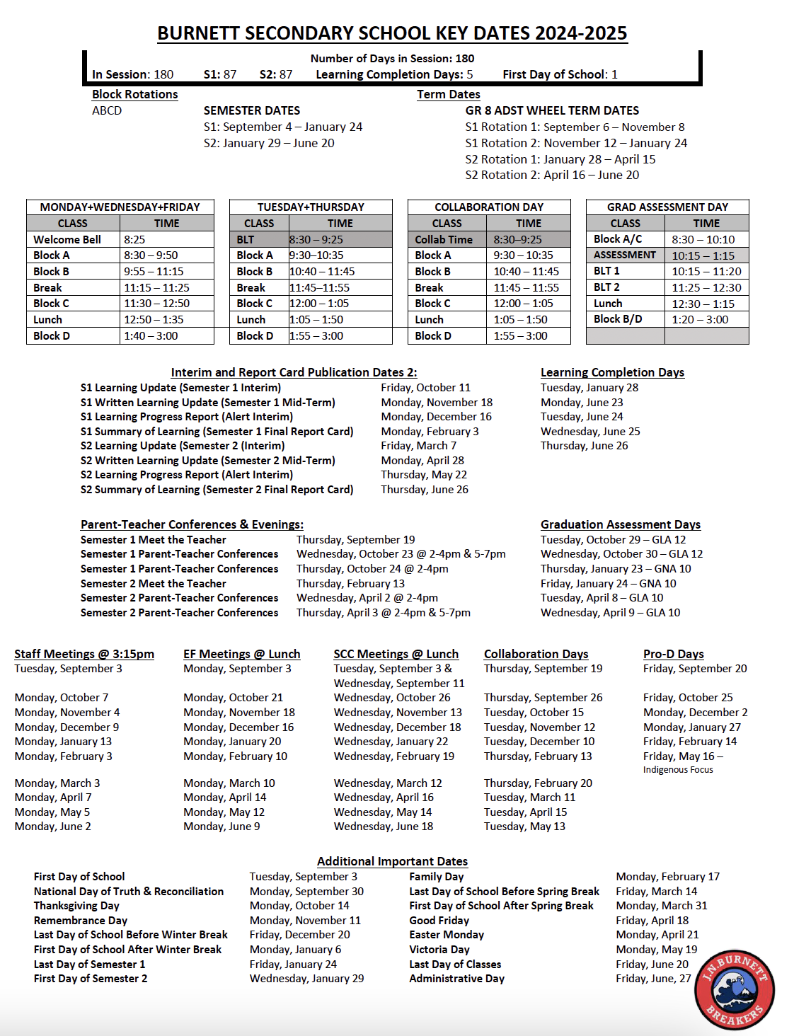 2024-2025 Key Dates